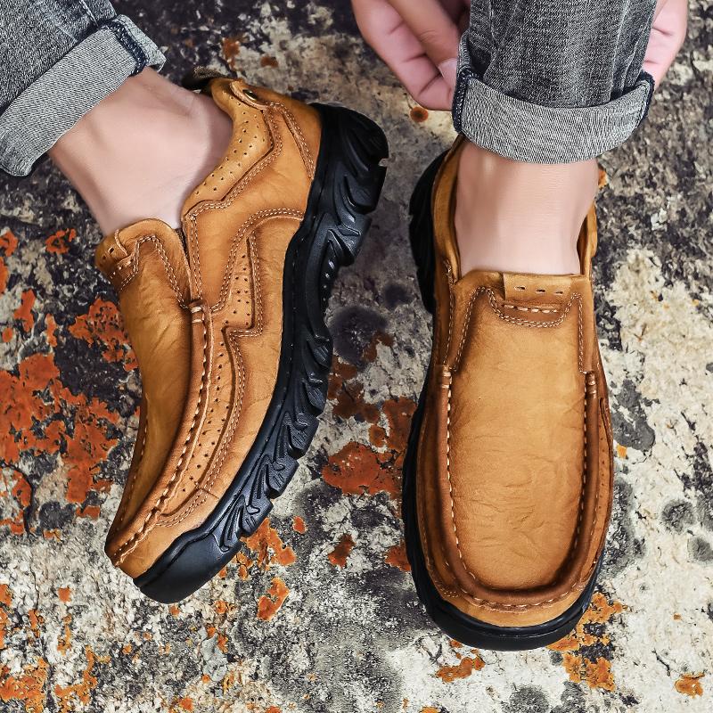 2026 New Men's Casual Work Slip - On Loafers, High Quality Hand Rubbed Genuine Cowhide Shoes with Non - Slip Rubber Outsole