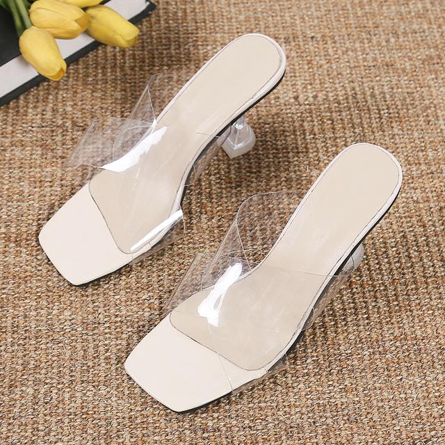 Crystal Clear Transparent Slippers Female Shoes Middle Heels Comfortable New Summer Women Shoes Woman Fashion Cool Mules Slides