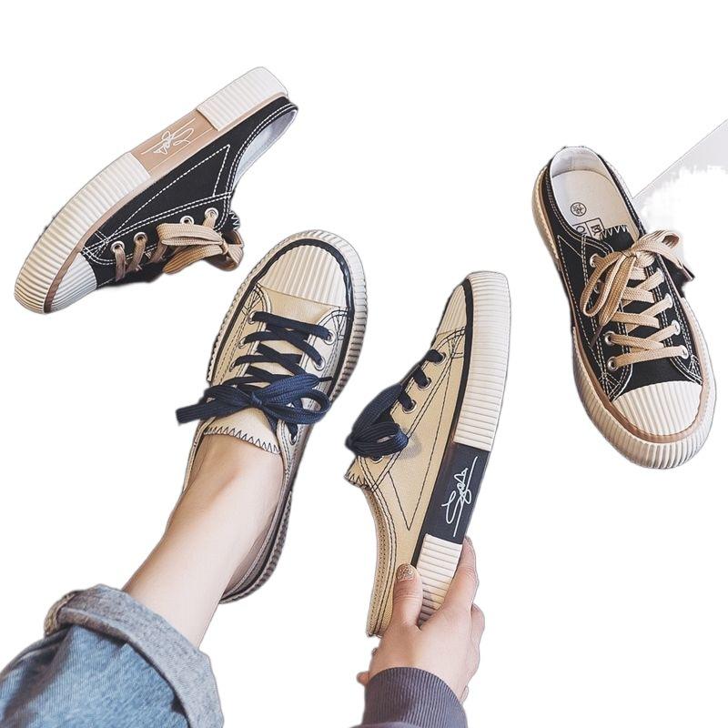 Lenie Płócienne Buty, Buty Biszkoptowe, Półbuty Damskie, Nowe Letnie Studenckie Wersja Koreańska, Kopnięcie Jedną Nogą, Bez Obcasa Lenie Buty