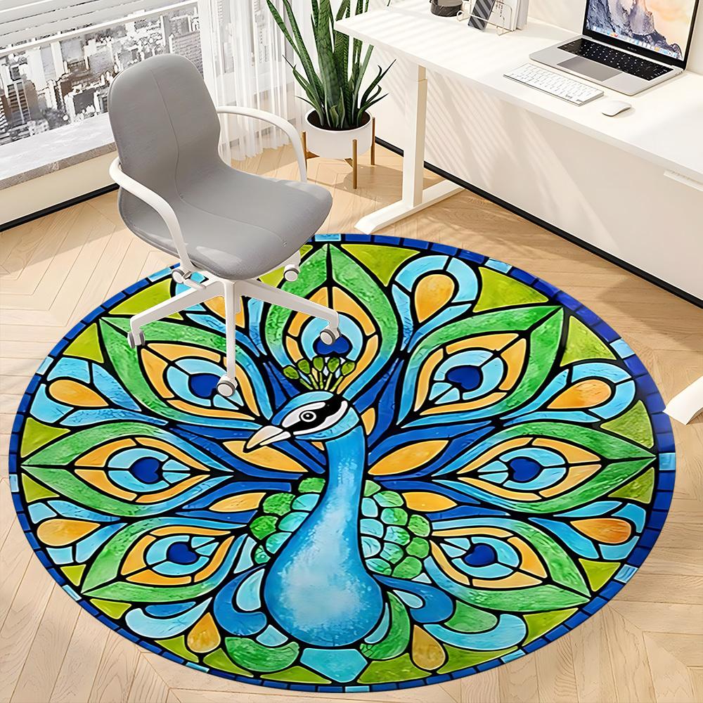 1PC Peacock Stained Design Chair Carpet for Office, Indoor Non-Slip Washable Carpet, Soft Comfortable Mat For Office Room yy250930251