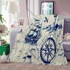 1pc Nautical Ship Lighthouse Steering Wheel Theme Flannel Throw Blanket, Soft & Warm Plush, Ultra Cozy, Perfect for Living Room
