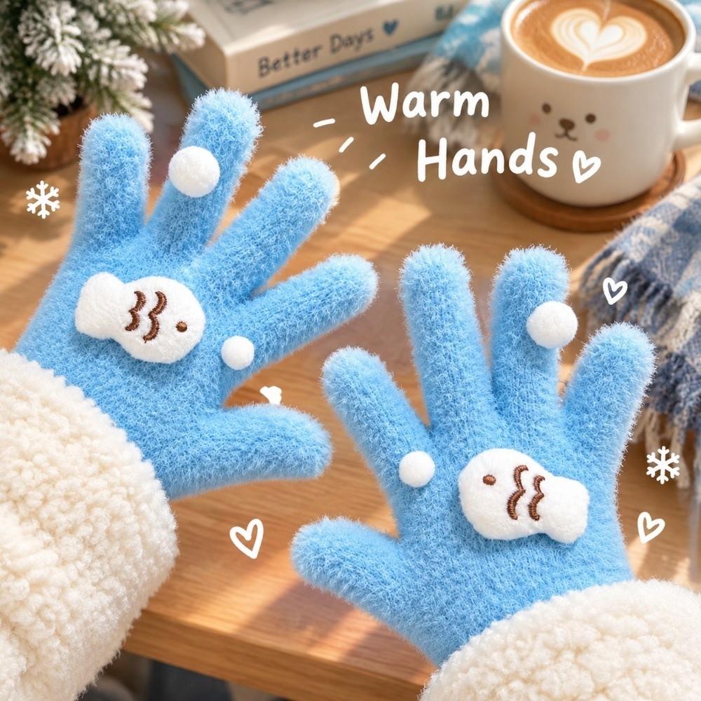 Cycling Full Finger Gloves Cold Proof Fish Bubble Gloves Soft Plush Winter Gloves Girls