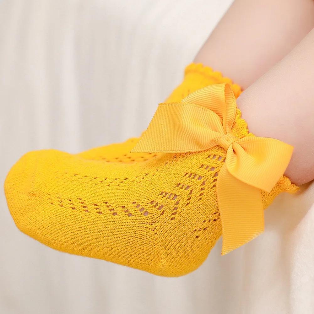 Sommer Baby Mädchen Socken Kleinkind Schleife Kurze Socke Kinder Atmungsaktiv Weich Baumwolle Netz Strumpf Spanischer Stil Aushöhlen Spitze Socken 0-5J