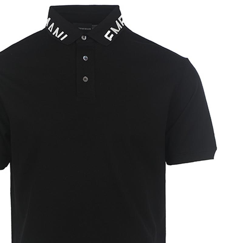 Emporio Armani SS23 Color Block Letter Logo Short Sleeve Polo Shirt Men tops Black 3R1FG41JTKZ0078