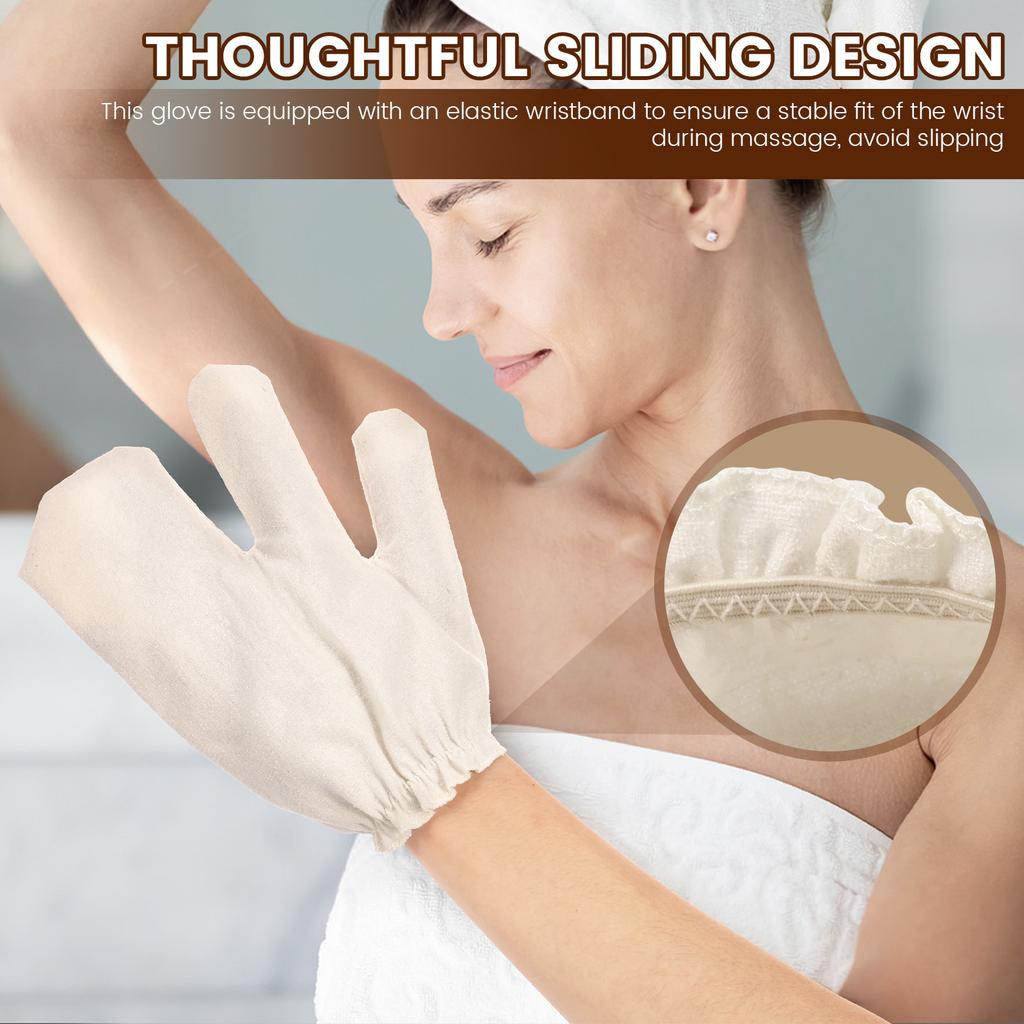 1 Paar Peeling-Duschhandschuhe Weicher Rohseiden-Körpermassagehandschuh mit elastischem Handgelenkband Bade-Rubbelhandschuh zur Reinigung von Armen und Beinen
