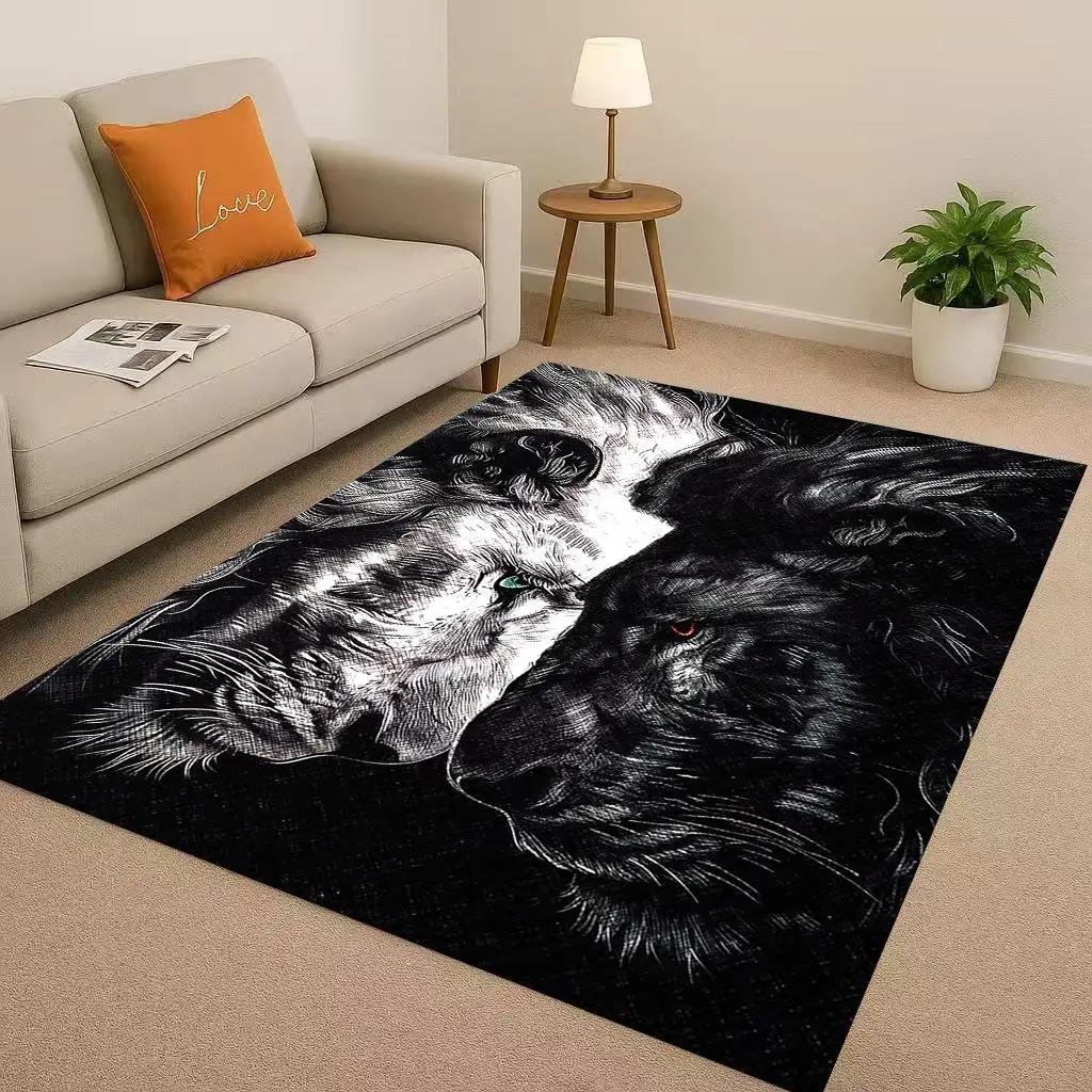 Classic Tiger Lion Beast Art Cartoon Living Room Non-Slip Area Rug Carpet For Bedroom Playroom Sofa,Home Decor Doormat Gift