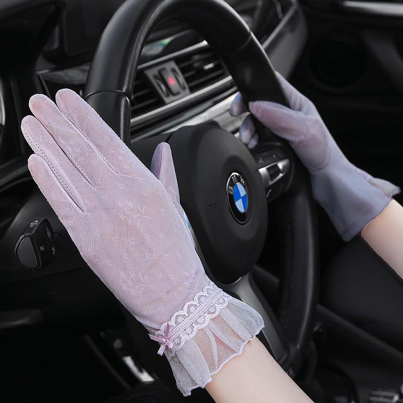 Frühlings- und Sommer-Spitze Damen Langfinger Radsport Sport Fahren Outdoor Beschattung Licht Atmungsaktiv Kühle Touchscreen-Handschuhe