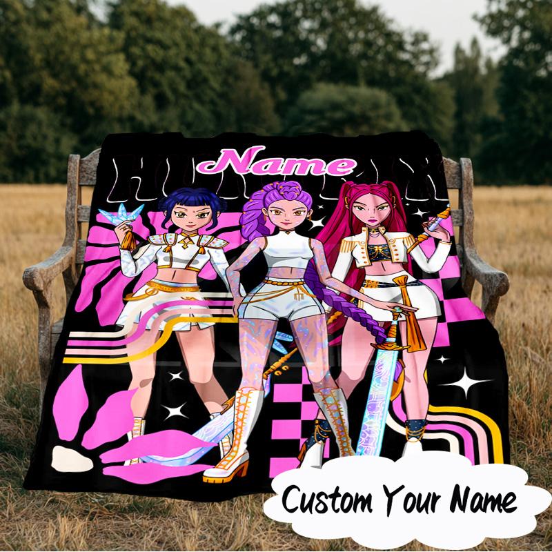 Coperta KPop Cartoon con Nome Personalizzato Coperta Ideale per Letto Perfetta per Viaggi, Campeggio, Soggiorni, Uffici, Divani, Regalo di Natale per Fan