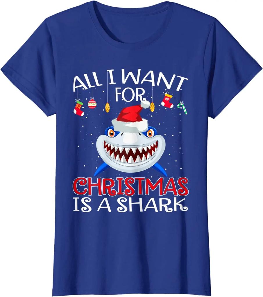All I Want for Christmas Is A Shark Funny Shark Fans Xmas Gift TShirt New 100 Cotton ONeck Short Sleeve Casual Mens Tshirt