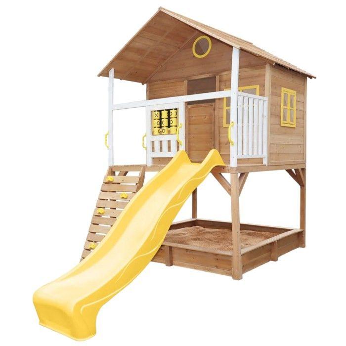 Maison enfant - GINGER HOME - Bois de pin - Toboggan et bac à sable - Extérieur 2-10 ans