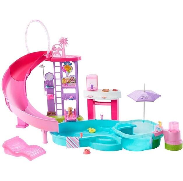 Кукла Mattel Barbie Бассейн Мечты набор с 6 зонами игры, слайдом и джакузи JFP01