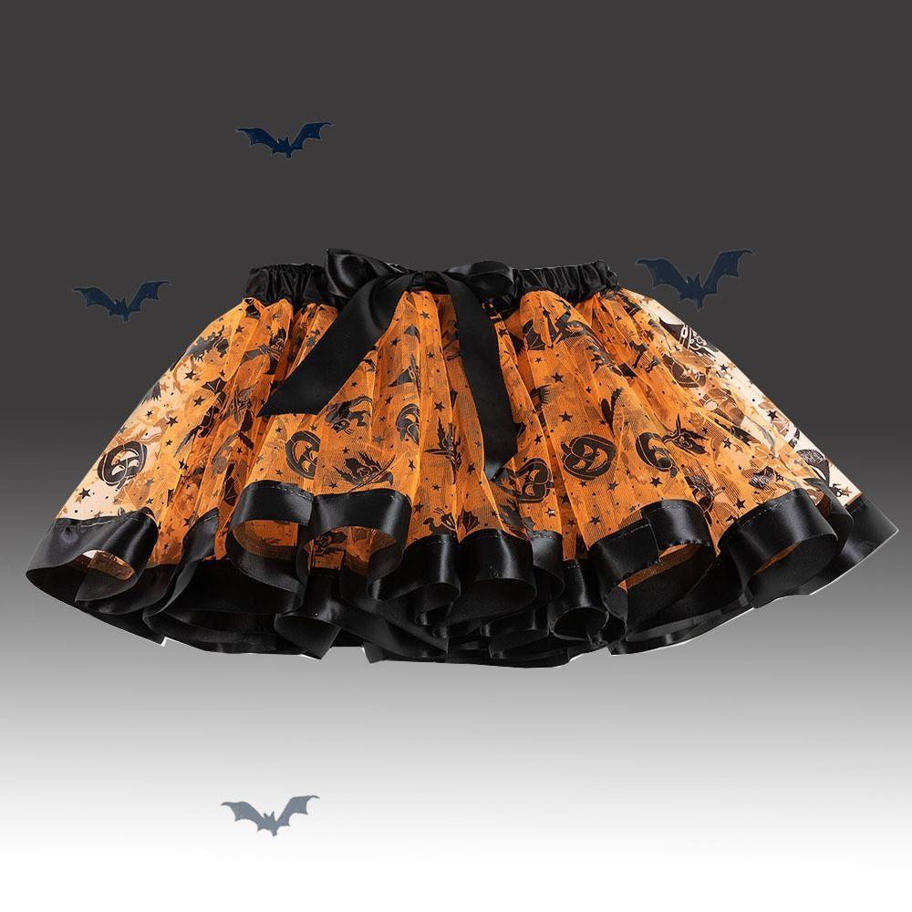 2 Pcs/Set Pumpkin Children Short Dress Bow Halloween Kids Dress Soft Tulle Skirt Headband  Party