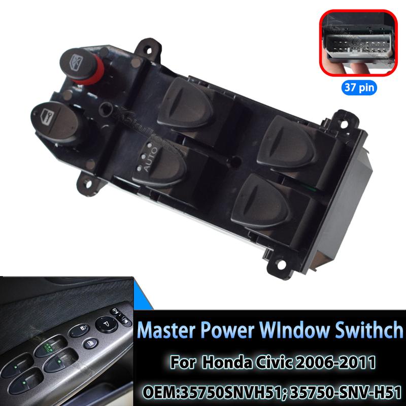 35750SNVH51 35750-SNV-H51 Car Window Lifter Switch Glass Control Regulator Front Left for HONDA Civic 2006 2007 2008 2009 2010