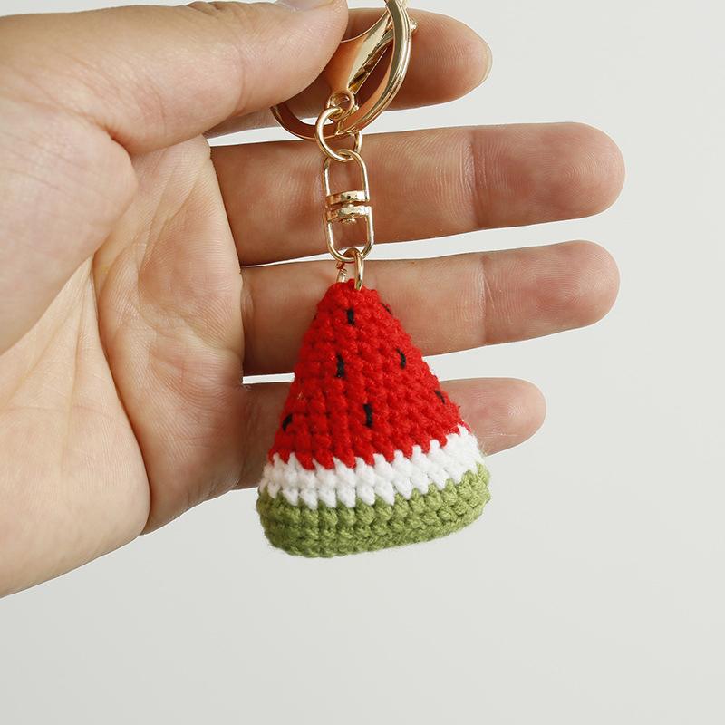 Sweet Hand-Woven Watermelon Pendant Keychain Cartoon Bag Hanging Decoration Car Keychain Bag Decoration Accessories Gifts