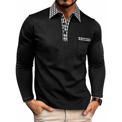 New Spring and Autumn Trendy Turn-down Collar Men's Polo Shirt Button American Style Long Sleeve Quick-dry Base Shirt