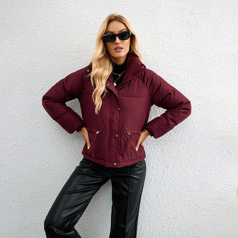 Womens Cropped Puffer Jacket Full Zip Quilted Jackets Warm Winter Coat Outerwear With Pockets