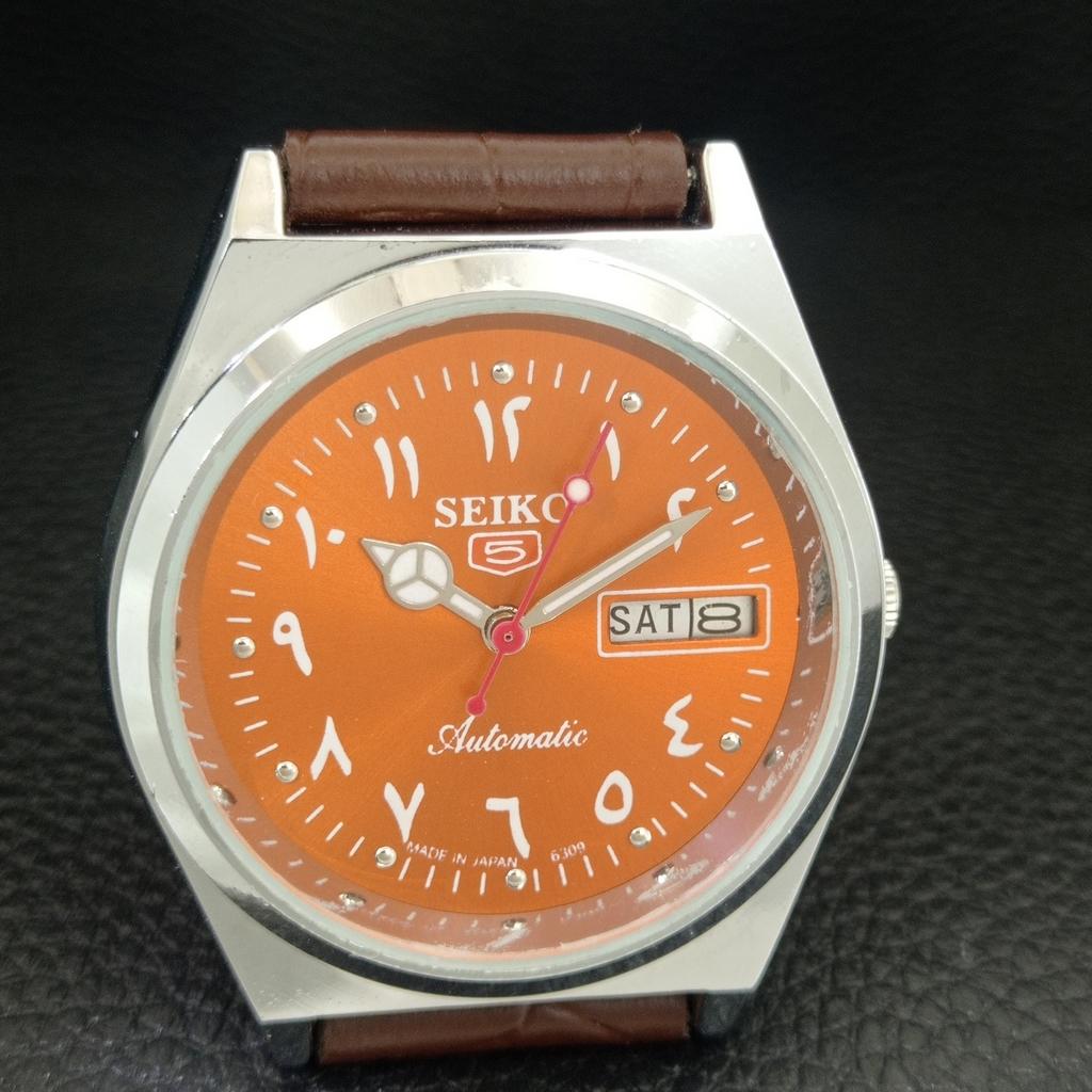 AUTOMATIC VINTAGE REFURBISHED SEIKO 5 6309A JAPAN MENS ORANGE WATCH a442583-1