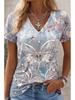3D Butterfly Printed Short Sleeve T-shirt Korean Style Women's Clothes 2024 V-neck Short Sleeves Tees Shirt Loose Casual Blouses