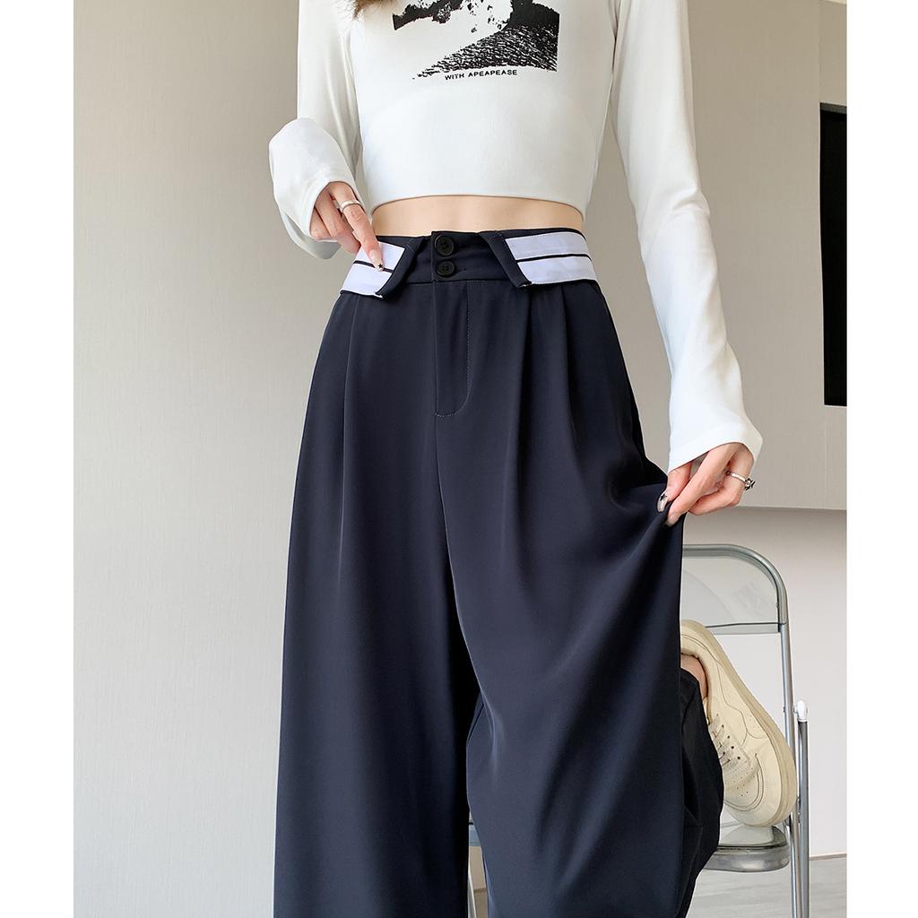 Pantalones de Traje para Mujer Primavera y Otoño Nuevo Cintura Alta Caída Versión Estrecha Pantalones Rectos Pantalones Anchos Pequeños