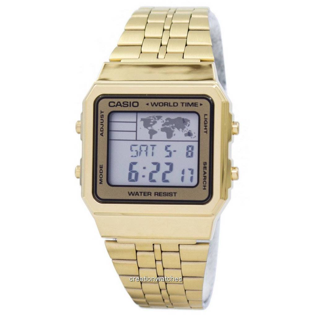 Восстановленные цифровые мужские часы Casio Alarm World Time A500WGA-9DF