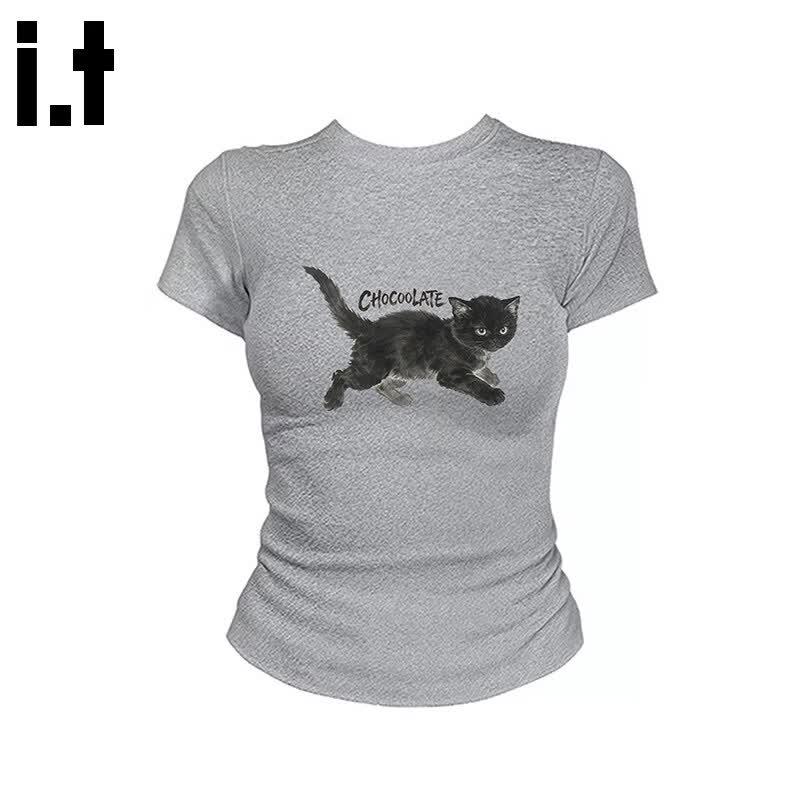 CHOCOOLATEit Cat Print Short Sleeve T-Shirt