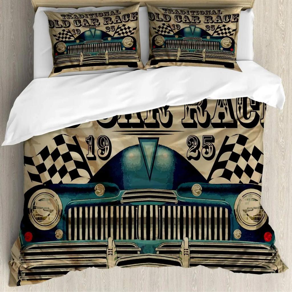 3D Rennsport Daunendecken-Set Groß Jungen Schlafzimmer Steppdecken-Set Dreiteiliges Set