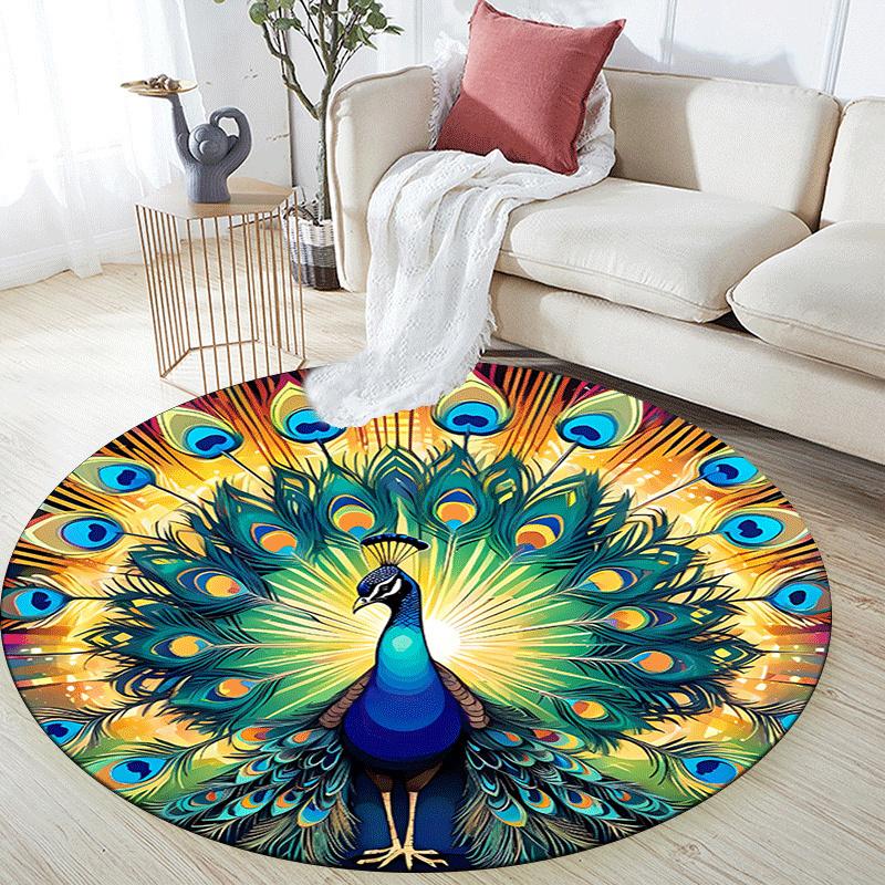 1pc Soft, Absorbent & Non Slip Peacock with open tail Round Rug Soft Circle Rug for Living Room & Bedroom Decor, Chair Mats, and Unforgettab