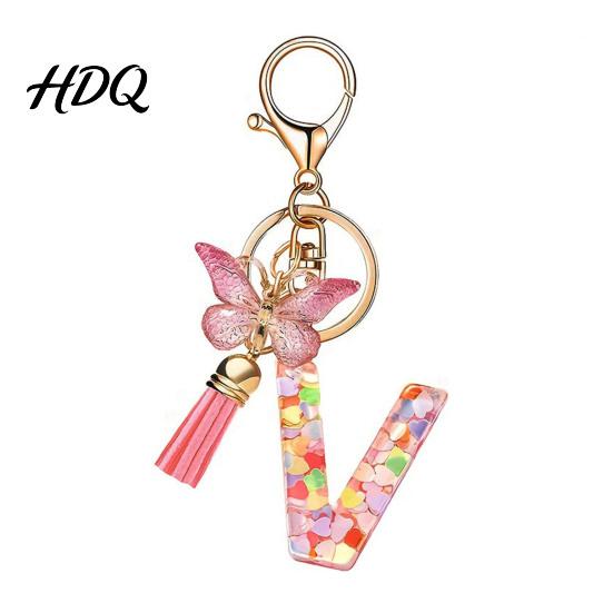 Compact Keychain Pink Series Pendant Sequins Heart Initial Letter Charm Key Chain