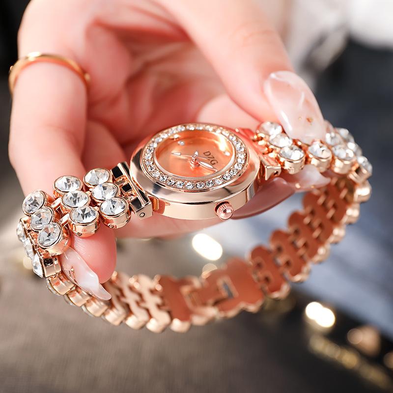 Dzg Women'S Watches, Rhinestone Subdials, Glossy Quartz Watches, Casual And Simple Temperament Watches