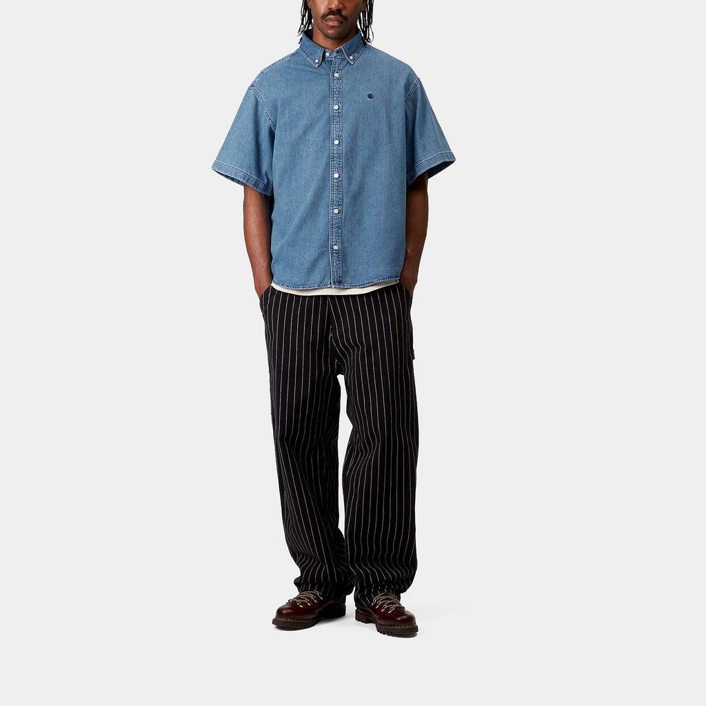 Carhartt WIP Loose Fit Logo Embroidered Button-Down Denim Shirt Men shirts I034575-01-06