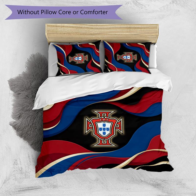 Set Biancheria da Letto Stampata Calcio Portogallo 3 Pezzi Set Copriletto Traspirante Accogliente come Regalo per la Casa Nuova o per le Feste