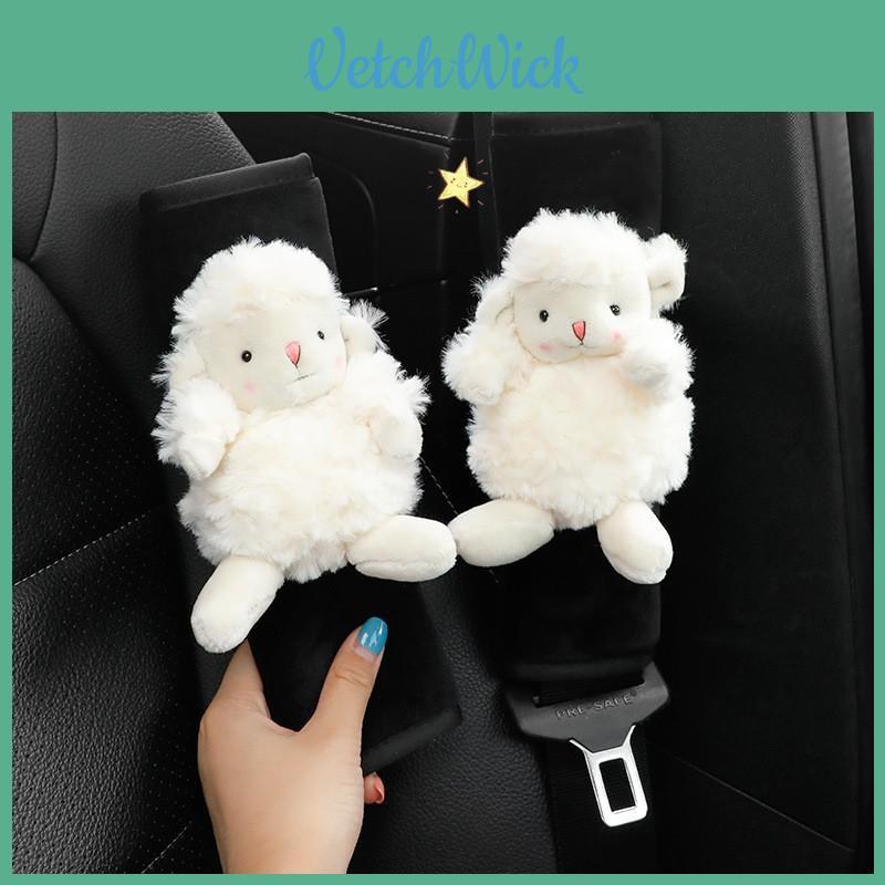 Cute Cartoon Car Seat Belt Shoulder Cover Soft Faux Fur Women Goddess Car Decoration