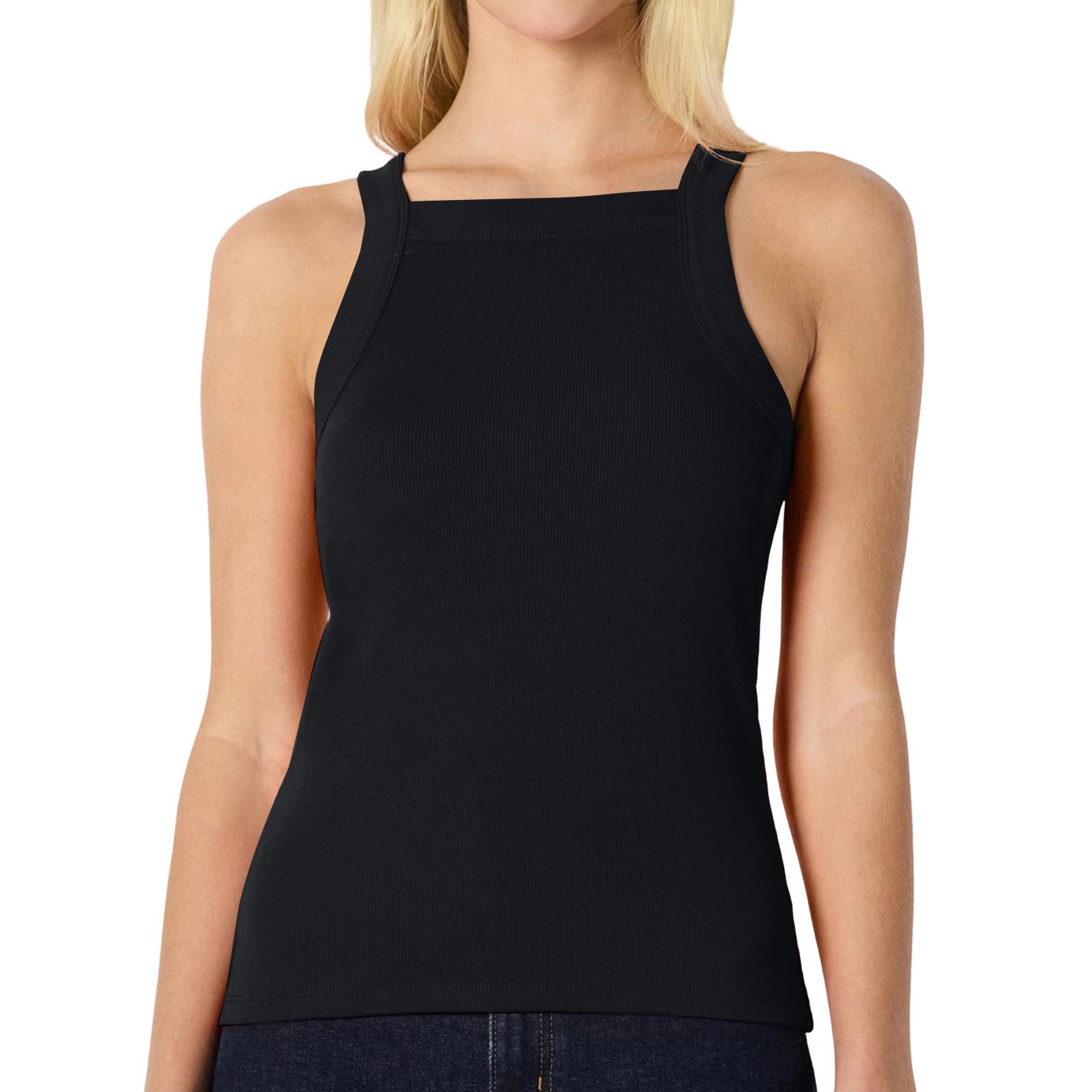 

Ladies Color Square Neck Sleeveless Fashionable Slim Fit Top L чорний