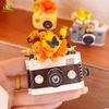Cute Camera with flower model Micro Building Block Mini Diamond Model Brick Toy for Children Desk Decoration