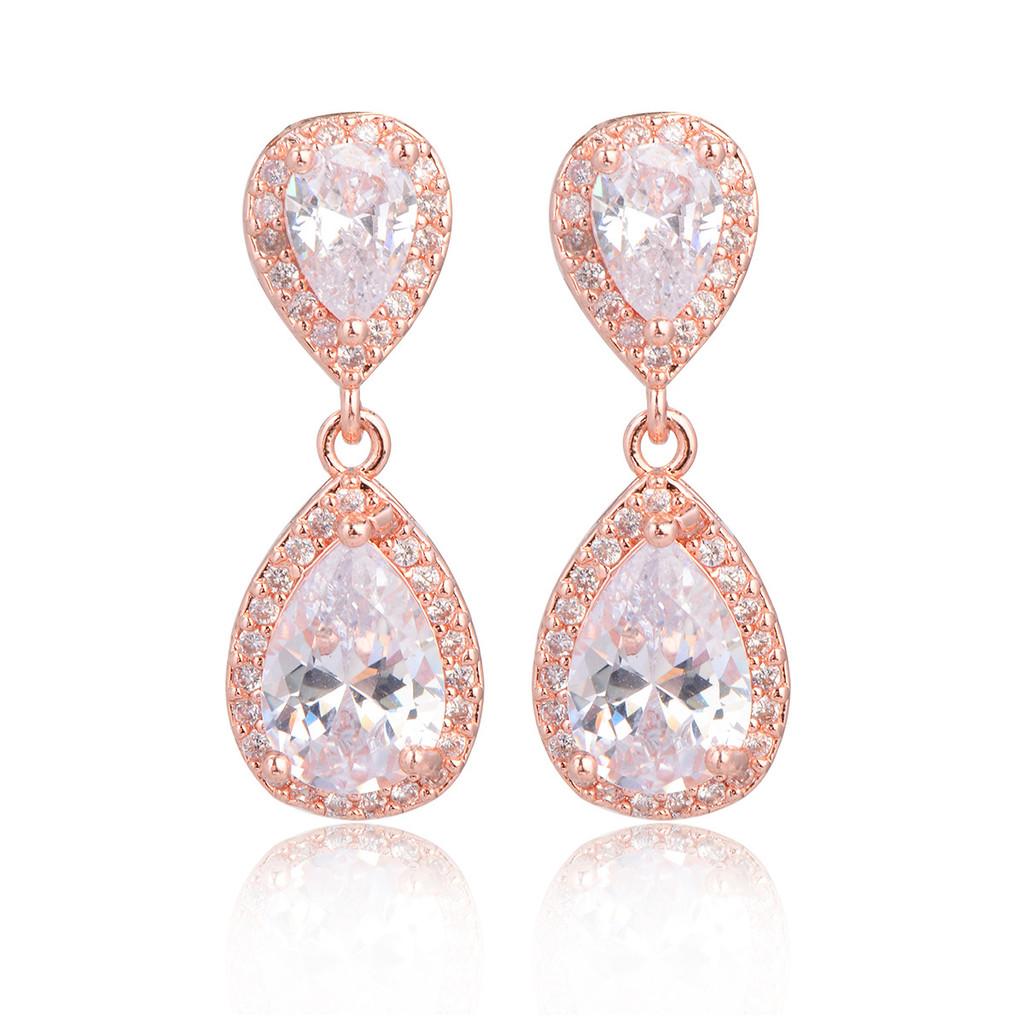 Elegant Zircon Water Drop Earrings For Women With Gold And White Accents Bridal Jewelry