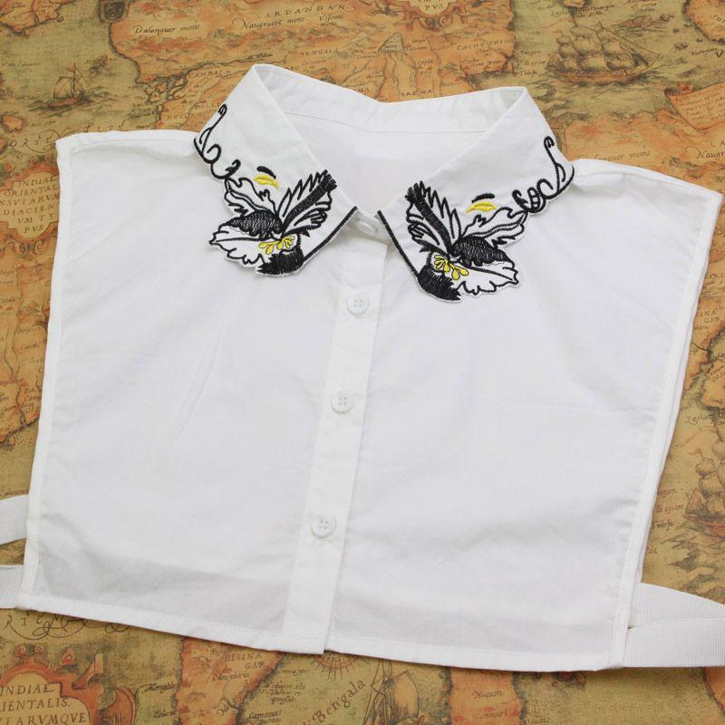 Fashion White Embroidery Fake Collar Woman Detachable Collar Women Vintage Ladies False Blouse Collar Lapel Half Shirt