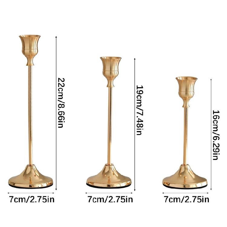 3Pcs Set of Elegant Candle Holders in Electroplated Aluminum Features Different Height for Versatiled Display