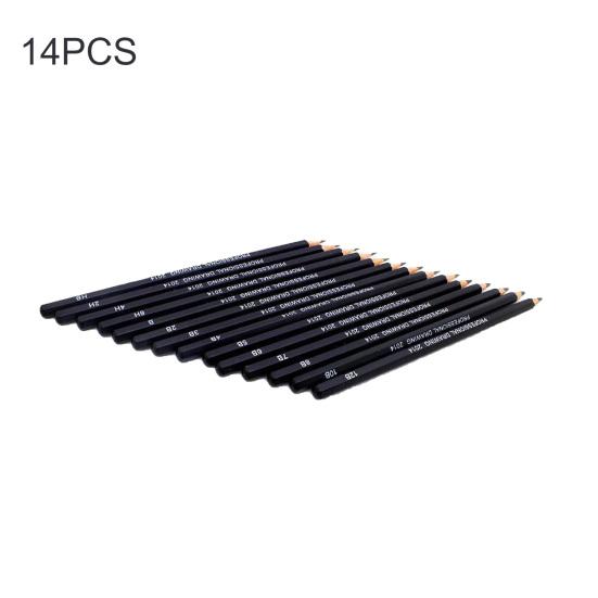 

14 шт. Художественные карандаши Профессиональный инструмент для эскизов Портативный набор карандашей для рисования 6H-12B для эскизов чёрный