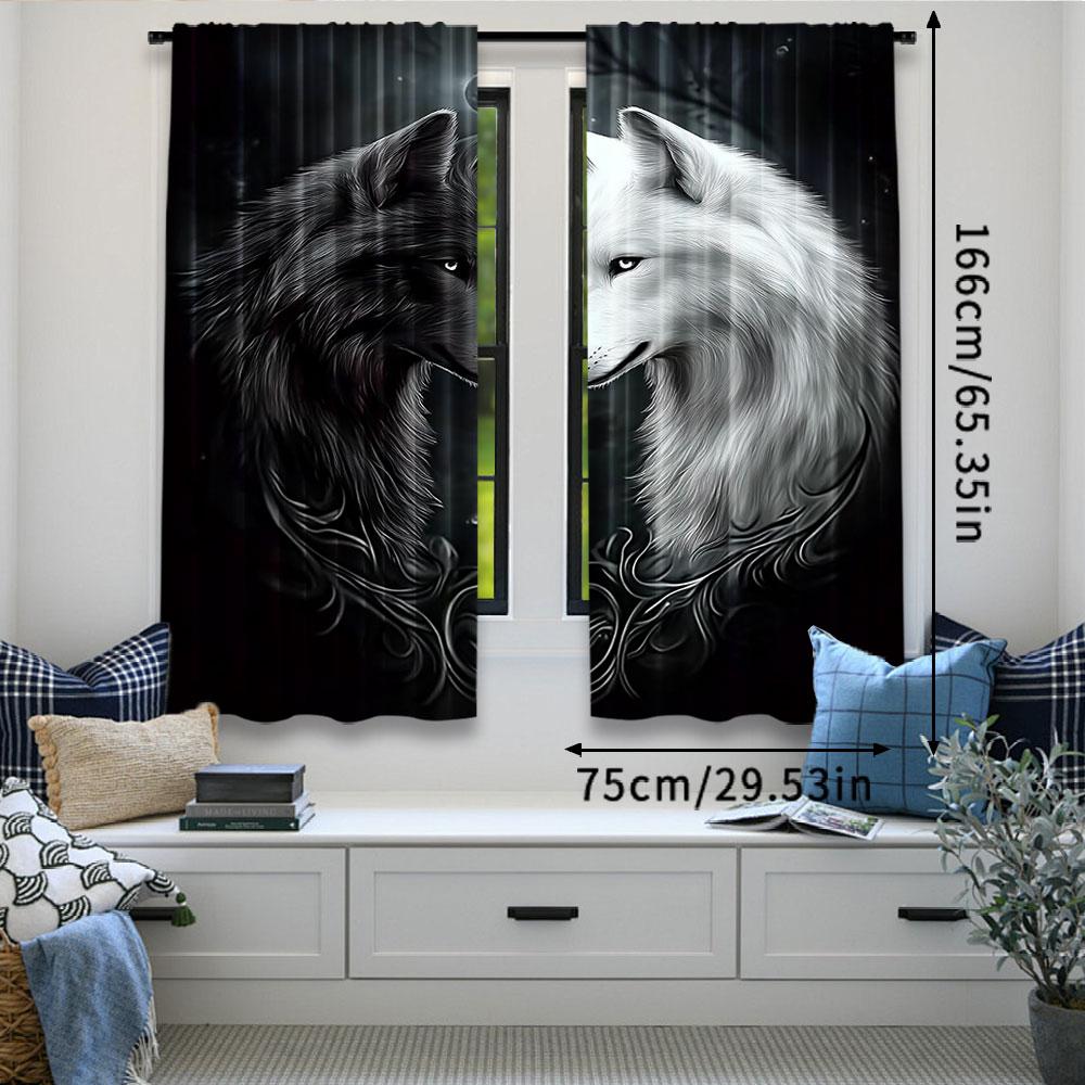 2Pcs Animal Theme Curtain Wolf In The Forest At Night Curtain Suitable For Bedroom Bathroom Living Room Dining Room Study Room