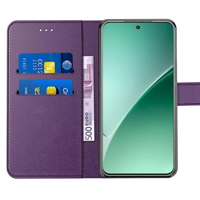Coque et 2 Verres Trempés pour Xiaomi 15 Pro, Anti-Rayures Porte-Carte Protection 360 Degré Effet Cuir Violet Foncé