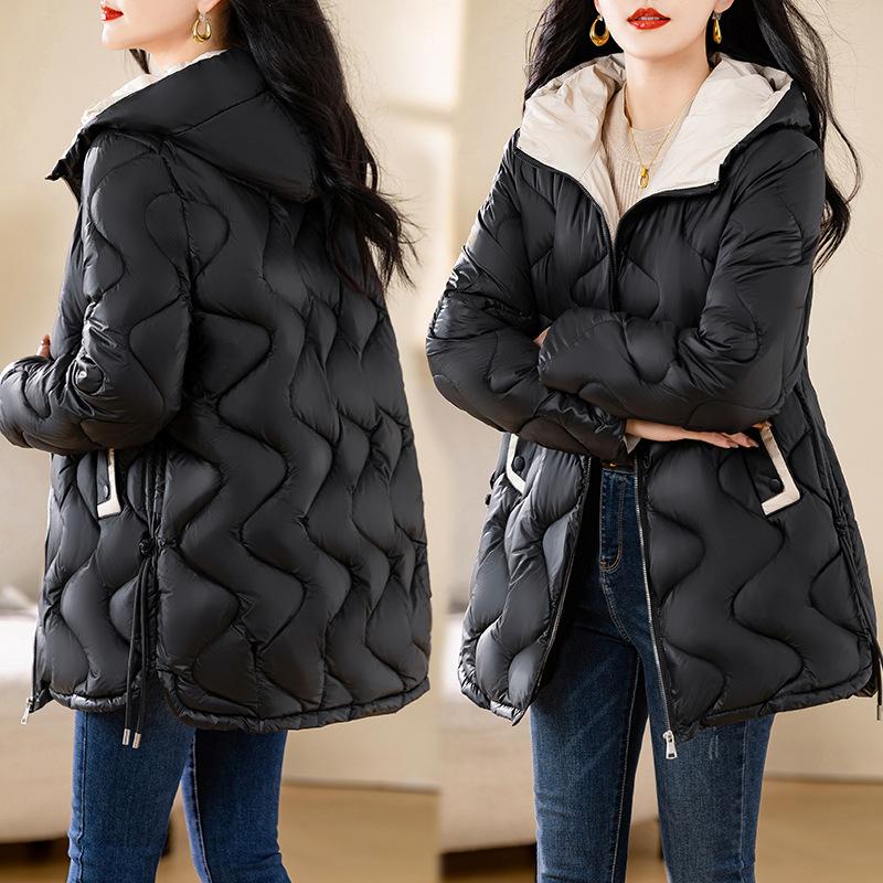 

Winter Parkas Women Coat Fur Collar Hooded Overcoat Female Jacket Parka Thick Warm Cotton Padded Outwear M чёрный