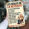 Vintage French Retirement Rules Metal Sign - 2D Flat Iron Wall Art Decor for Garage, Office, Home