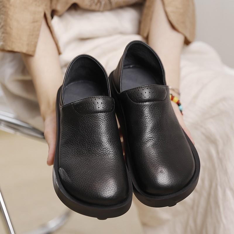 GKTINOO Vintage 2025 Autumn New Thick Sole Flat Shoes Women Handmade Round Toe Solid Color Comfortable Leisure Slip-on Shoes