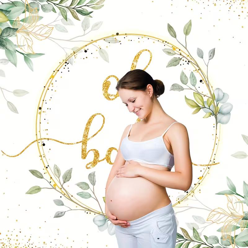2D Flat Gold Glitter Oh Baby Banner Green Eucalyptus Gender Neutral Party Background Cloth