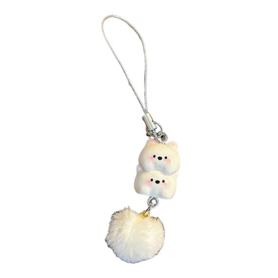 Portable Keychain Three-Dimensional Plush Ball Design Puppy Decor Key Chain with Steel Wire Lanyard Mobile Phone Bag Hanging Ornament
