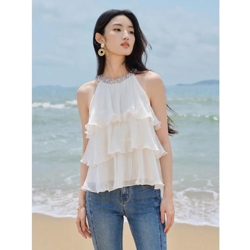 

Women s Halter Neck Ruffle Lace Blouse L