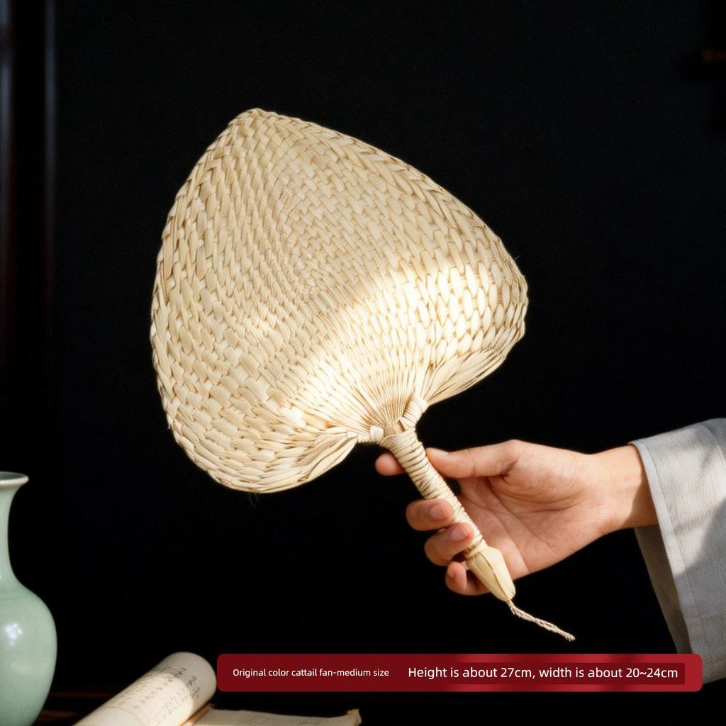 Ventilador de manivela estilo vintage de verano, Abanico de hoja de palma, Abanico retro Zen, Ventilador decorativo para sala de té, Abanico de hoja de palma hecho a mano