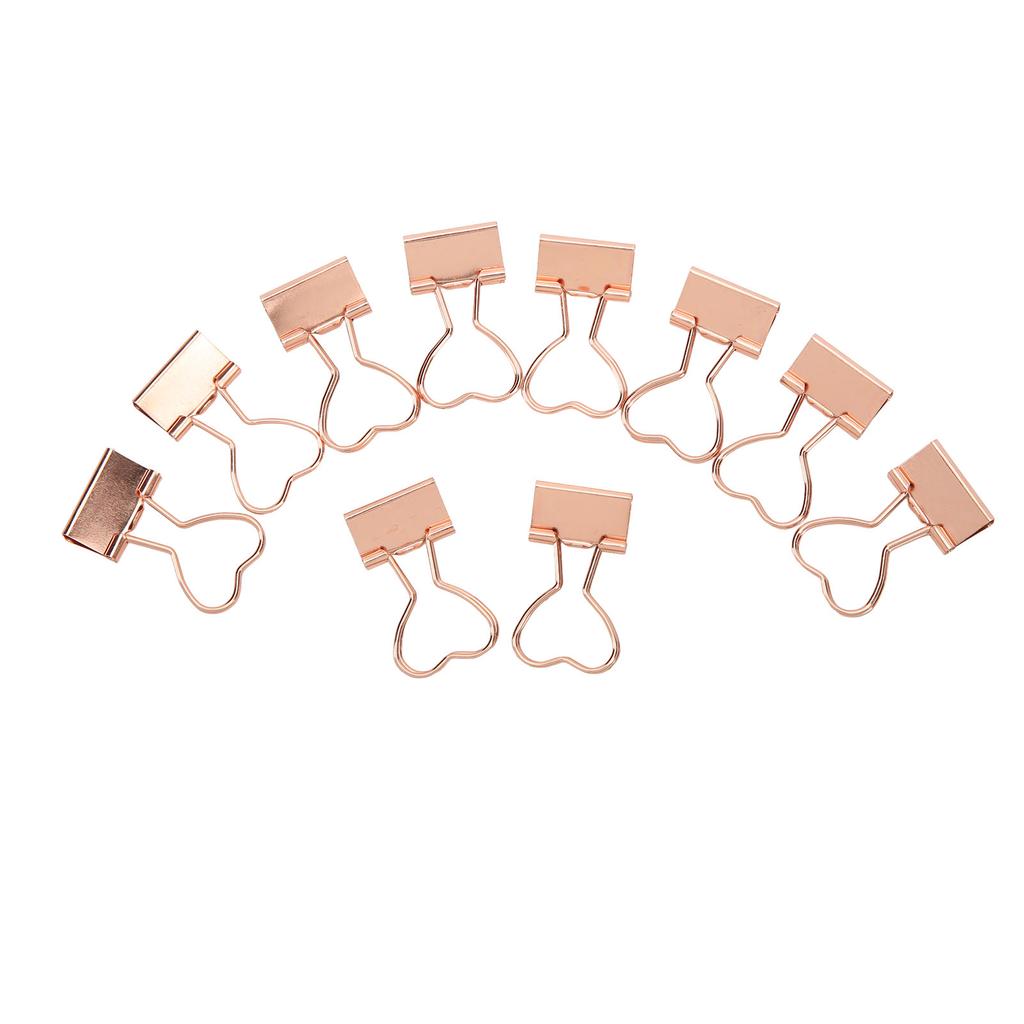 10Pcs Binder Clips Love Shape Rose Gold Clamping Force Tight Manganese Steel Sheet Material Paper Clips