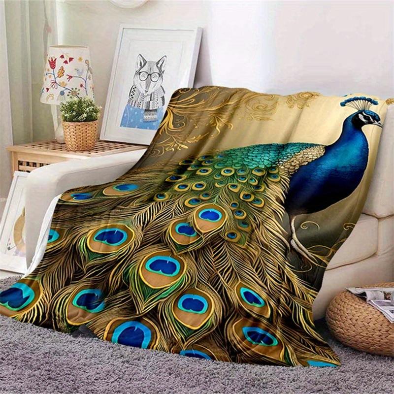 Peacock Pattern Collection Digital-printed Polyester Bedroom Velvet Flannel Cover Blanket Fleece Soft Cover Blankets for Beds