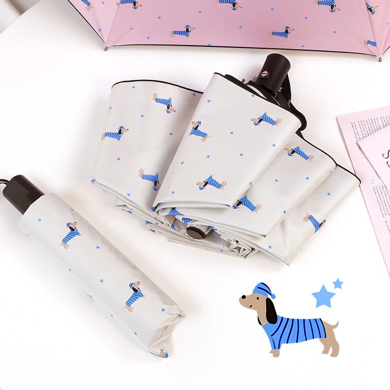Automatic Cute Cartoon Black Glue Folding Umbrella for Girls - Dual Sun & Rain Protection